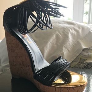 NEW IN BOX. fsj Black Cork Wedges.